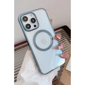 Apple iPhone 14 Pro Magsafe Ortası Köşeleri Renkli Şeffaf Lens Korumalı Silikonkılıf