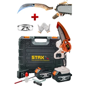 Staxx Power 21V 3AH Super Seri 2x Çift Akülü 12 cm Pala Dal Budama Bıçkı Makinası + Fındık Çakısı Hediyeli Set