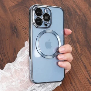 iPhone 12 Pro Max Uyumlu Kılıf Magsafe Köşeleri Renkli Şeffaf Kamera Korumalı Silikon Kapak