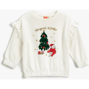Yılbaşı Temalı Baskılı Sweatshirt Fırfırlı