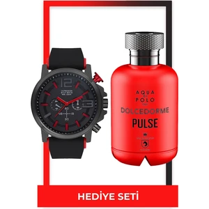 Aqua Di Polo 1987 Plastik / Silikon Siyah Erkek Kol Saati ve Dolcedorme Pulse 90 ml Erkek Edp Parfüm