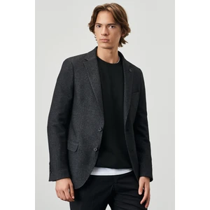 ALTINYILDIZ CLASSICS Erkek Antrasit Slim Fit Dar Kesim Mono Yaka Desenli Yünlü Özel Kumaş Ceket