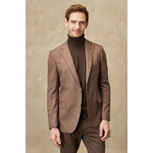 ALTINYILDIZ CLASSICS Erkek Kahverengi Slim Fit Dar Kesim Mono Yaka Diyagonal Desenli Ceket
