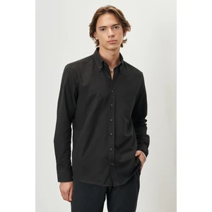 Altınyıldız Classics Erkek Siyah Slim Fit Dar Kesim Düğmeli Yaka Pamuklu Oxford Gömlek