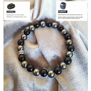 Doğaltaş Güç ve Denge Bilekliği Unisex Hematit,oniks