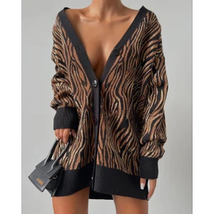 Erki Triko Kadın Zebra Desen Oversize Triko Hırka