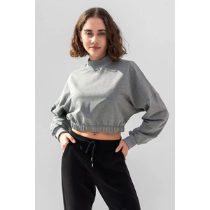 la & vetta Kadın Füme Pamuk Bisiklet Yaka Crop Sweatshirt