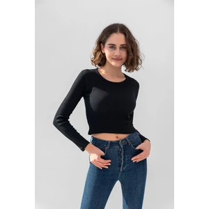 la & vetta Siyah Uzun Kollu Fitilli Bluz Crop Örme T-Shirt