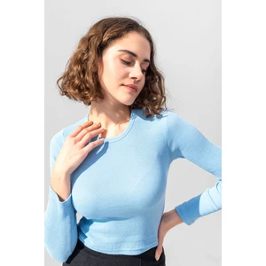la & vetta Bebe Mavisi Uzun Kollu Fitilli Bluz Crop Örme T-Shirt