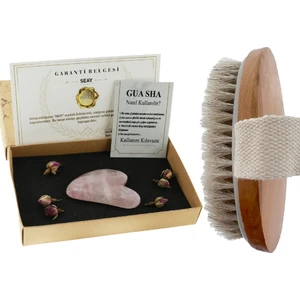 At Kılı Fırçası ve Pembe Kalp Gua Sha Masaj Taşı ve Selülit Fırçası