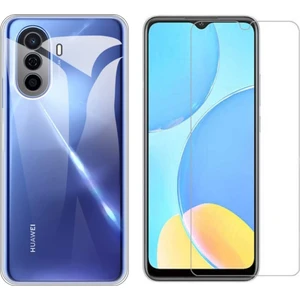 Huawei Nova Y70 Kılıf Şeffaf Kamera Korumalı Silikon Kapak + Cam