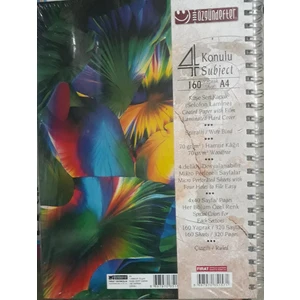 Özgün Defter 160 Yaprak 4 Bölmeli Spiralli Sert Kapak A4 Defter