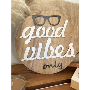 Windly Concept Good Vibes Only Yazılı Ahşap Duvar Dekoru Dekoratif Duvar Süsü 30 cm Çap