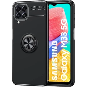 Samsung Galaxy M33 5g Focus Serisi Yüzük Standlı Silikon Kılıf - Siyah