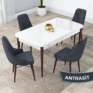 Concept Lia Serisi Beyaz Masa Ceviz Ayak Açılabilir 80 x 132 cm Yemek Masası Takımı 4 Sandalye