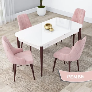 Concept Lia Serisi Beyaz Masa Ceviz Ayak Açılabilir 80 x 132 cm Yemek Masası Takımı 4 Sandalye