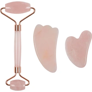 Pembe Kuvars Face Roller Melek Kanadı ve Pembe Kuvars Kalp Gua Sha Set