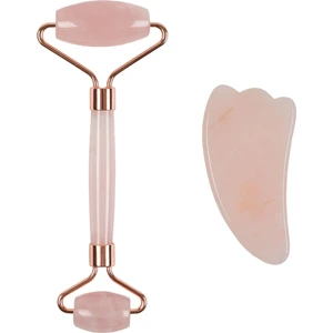 Pembe Kuvars Face Roller ve Pembe Kuvars Melek Kanadı Gua Sha Set