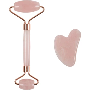Doğaltaş Pembe Kuvars Face Roller ve Pembe Kuvars Kalp Gua Sha Set