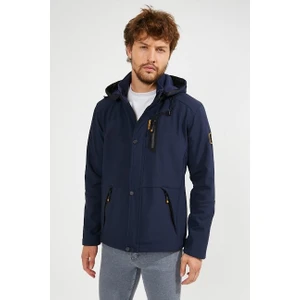 Erkek Çıkarılabilir Kapüşonlu Su ve Rüzgar Geçirmez Cep Detaylı Içi Kürklü Lacivert Softshell Mont