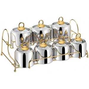 Berfin Gold Metal Standlı Cam Kapaklı 15 Parça Baharat Takımı