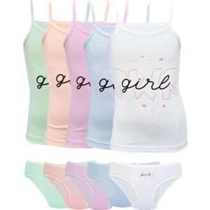 5'li Kız Çocuk Karışık Renkli Pwrgirl Baskılı Alt Üst Takım