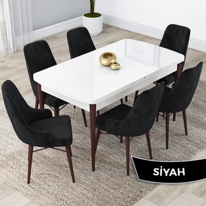 Concept Lia Serisi Beyaz Masa Ceviz Ayak Açılabilir 80 x 132 cm Yemek Masası Takımı 6 Sandalye