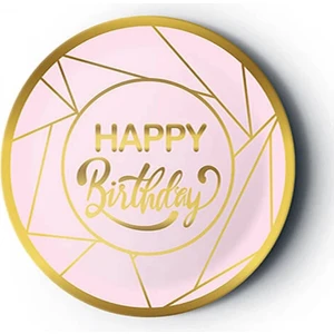Çıtı Pıtı Store Karton Tabak Gold Yaldızlı Happy Pembe 8'li