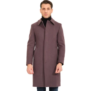 Erkek Polo Yaka Vizon Yünlü Uzun Kaşe Kaban