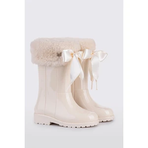 Campera Charol Soft Nacar Çocuk Kürklü Açık Bej Yağmur Çizmesi W10239-079