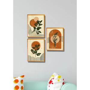 Nt Handmade 3 Parça Ahşap Çerçeve Görünümlü Retro Yaprak Duvar Dekoru - Salon Mutfak Yatak Odası Için Tablo Seti