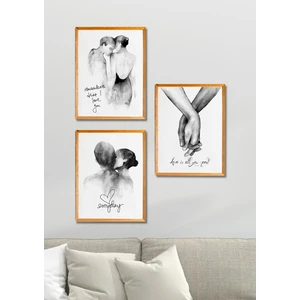 Nt Handmade 3 Parça Ahşap Çerçeve Görünümlü Sevgililer Duvar Dekoru - Salon Yatak Odası Mutfak Için Tablo Seti