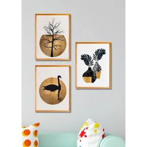 Nt Handmade 3 Parça Ahşap Çerçeve Görünümlü Kuğu Duvar Dekoru - Salon Oturma Yatak Odası Mutfak Için Tablo Seti