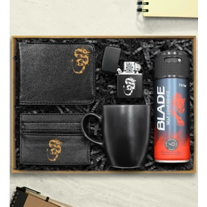 Vega Hediye Ejder Motifli Erkek Aksesuar Hediye Seti (Zippo Tarzı Çakmak & Deodorant & Cüzdan & Kartlık & Kupa)
