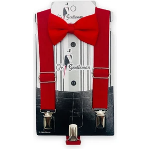 Jr. Gentleman Kırmızı Pantolon Askısı ve Papyon Takım 1-4 Yaş
