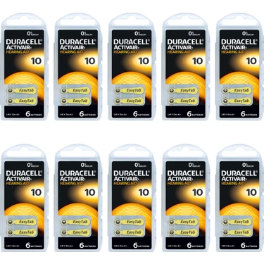 Duracell 10 Numara İşitme Cihazı Pili 10 Paket 60 Adet Kulaklık Pili 10 Numara