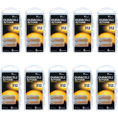 Duracell 312 Numara Işitme Cihazı Pili 10 Paket 60 Adet Kulaklık Pili 312 Numara