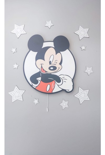 Dorahomedekoratif Ahşap Yıldızlı Mickey Mause Gece Lambası