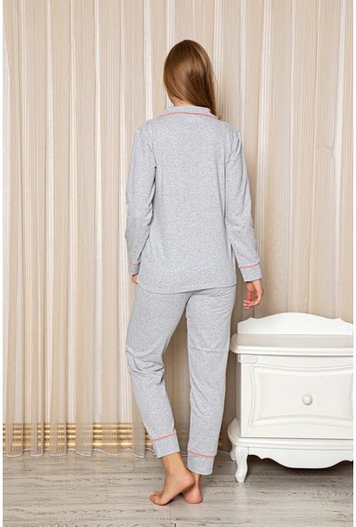 SNC Lila Önden Düğmeli Fitilli Kışlık Kadın Pijama Takımı