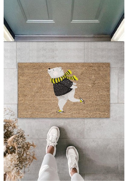 Home Çok Amaçlı Dijital Baskı Kahverenk Patenli Mutlu Ayı Iç ve Dış Mekan Kapı Paspası