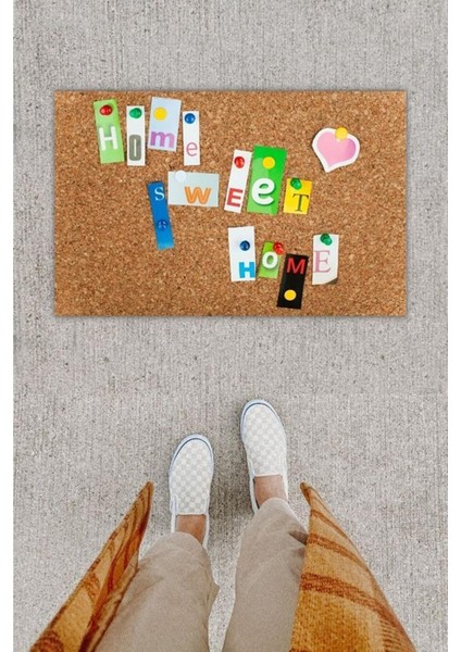 Dijital Baskı Dekoratif Home Sweet Home Çok Renkli Kapı Önü Paspası