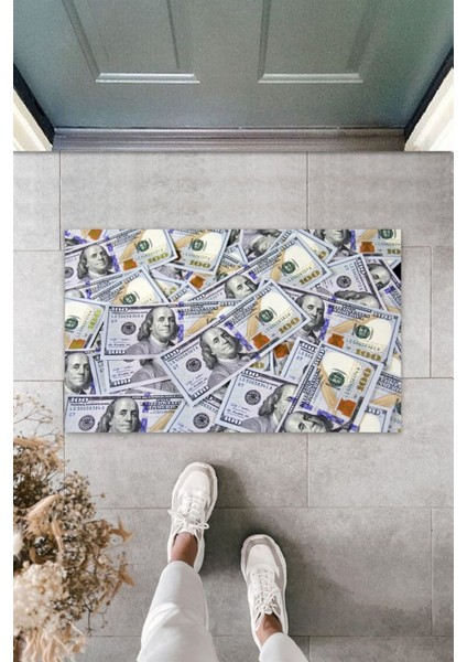 Dijital Baskı Dekoratif Dolar Çok Renkli Kapı Önü Paspası