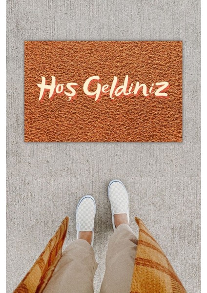 Dijital Baskı Dekoratif Hoş Geldiniz Kahverenk Kapı Önü Paspası