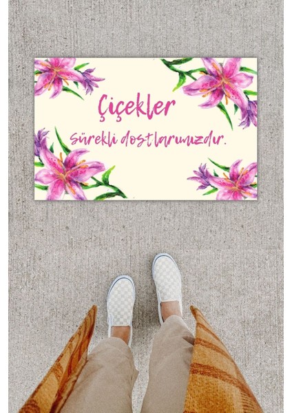 Home Dijital Baskı Dekoratif Zambak Pembe Kapı Önü Paspası