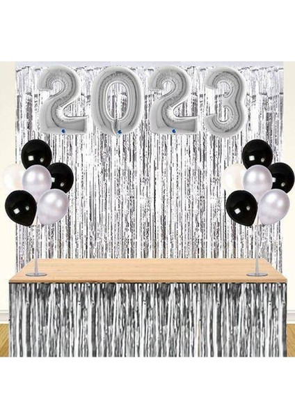 2023 Yılbaşı Arka Fon Süsleme Seti Gümüş