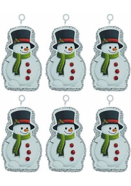 Simli Çam Süsü Strafor 6'lı Kardan Adam Gümüş