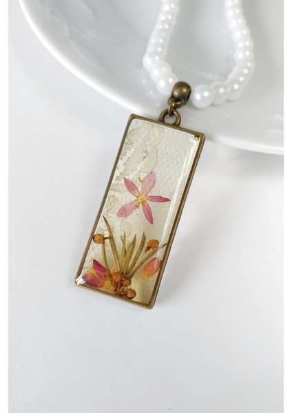 Özel Tasarım El Yapımı Gerçek Çiçekli Epoksi Kolye Doğal Gelinler Için