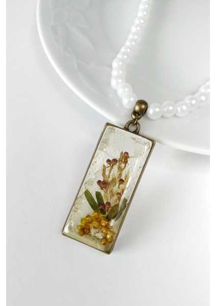 Özel Tasarım El Yapımı Gerçek Çiçekli Epoksi Kolye Doğal Gelinler Için