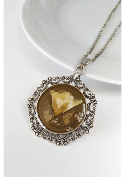 Özel Tasarım El Yapımı Gerçek Çiçekli Epoksi Kolye