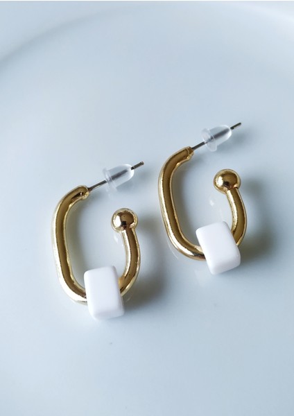 Beyaz Boncuklu Küpe